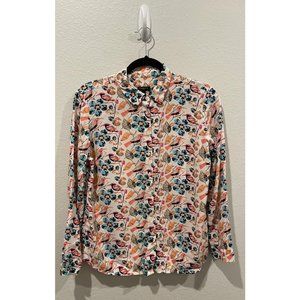 TALBOTS Floral Birds Colorful Button Down Shirt